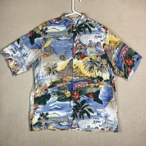 Reyn Spooner Shirt Mens Large Blue Honolulu Clipper TSA Aloha‎ Hawaiian Adult
